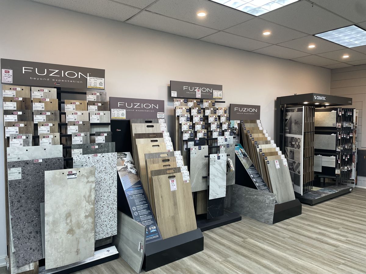 Fuzion flooring displays in the Emard showroom in Cornwall